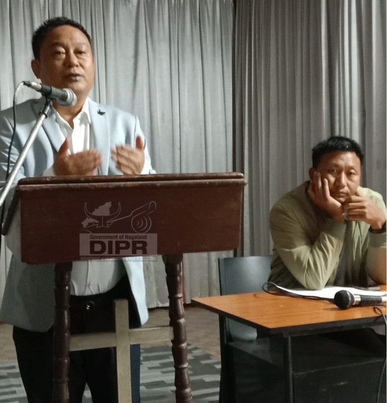 MLA Toiho S Yepthomi addressing the Suruhuto Sub-Division meeting on October 7. (DIPR Photo)